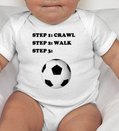 Soccer Steps baby bodysuit Step 1 crawl, Step 2 walk, Step 3 SOCCER - Soccer baby gift - newborn soccer gift - soccer family baby shower