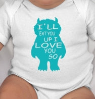 Where the Wild Things Are Monster Max - Wild things - Ill eat you up - Cute baby clothing - newborn baby clothes - unisex baby clothes